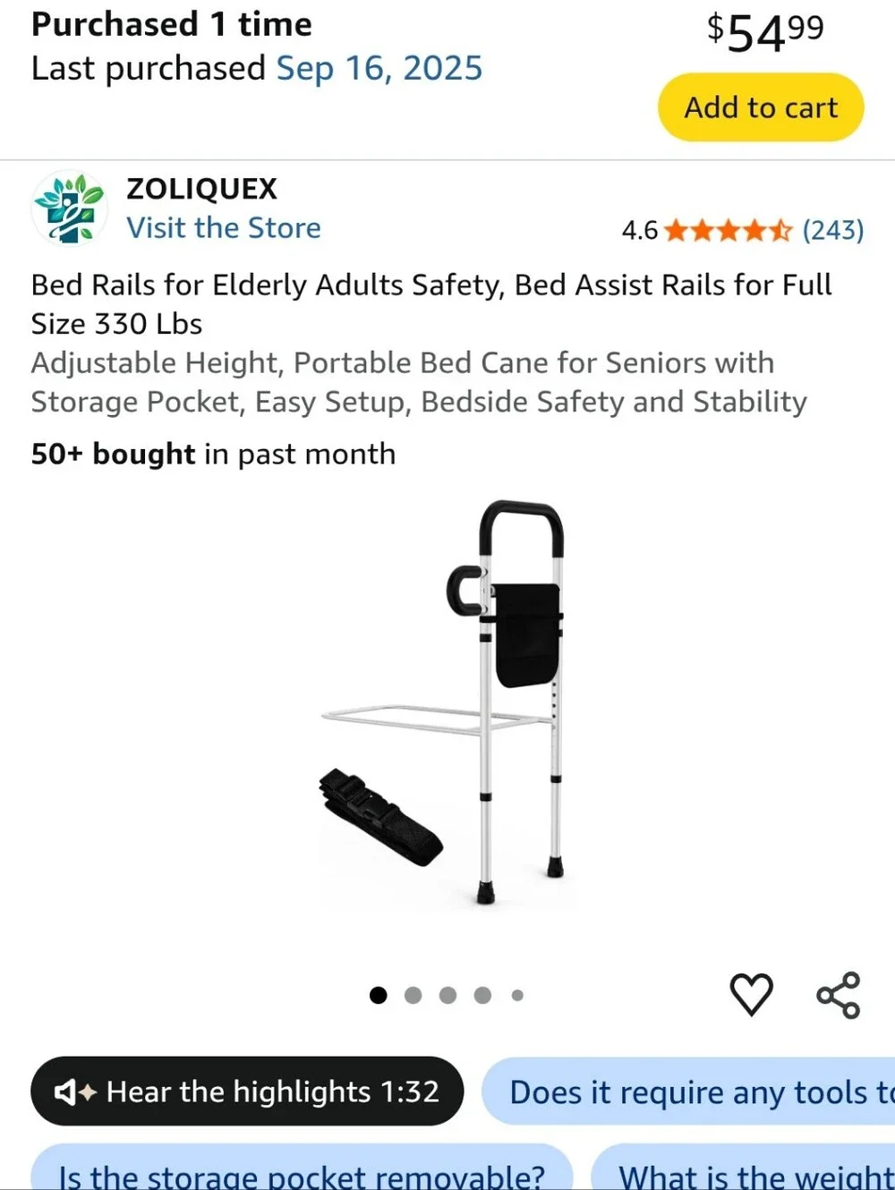ZOLIQUEX Bed Rails for Elderly Adults Safety – Heavy Duty (330 lbs Capacity)